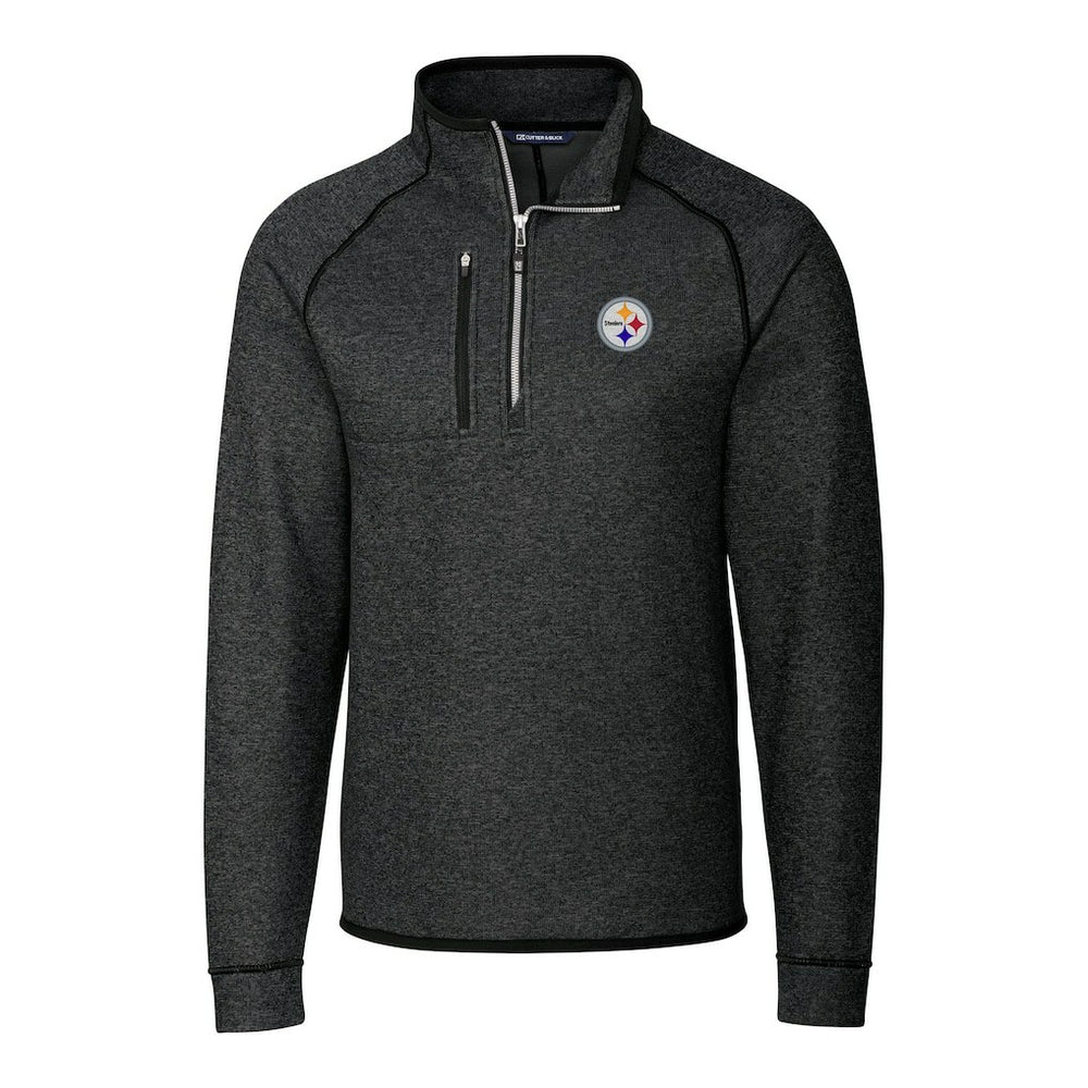 Pittsburgh Steelers Cutter & Buck Big & Tall Mainsail Sweater-Knit Raglan Half-Zip Jacket - Heather Charcoal Jackets