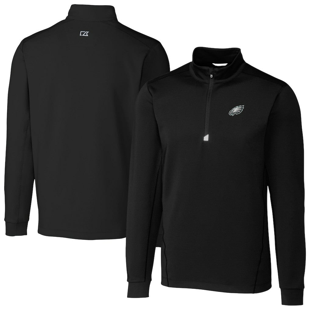 Philadelphia Eagles Cutter & Buck Big & Tall Traverse Stretch Quarter-Zip Top - Black Tops
