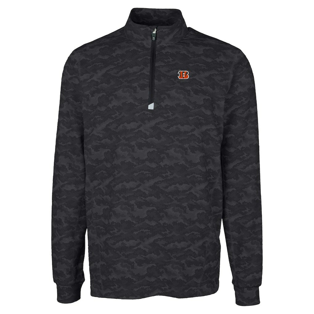 Cincinnati Bengals Cutter & Buck Big & Tall Traverse Eco Camo Tri-Blend DryTec Quarter-Zip Jacket - Black Jackets