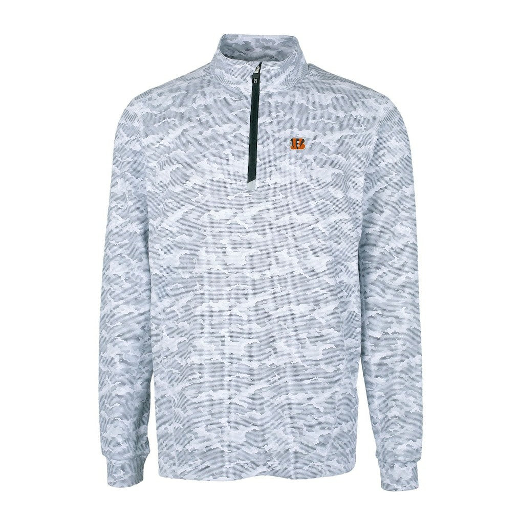 Cincinnati Bengals Cutter & Buck Big & Tall Traverse Eco Camo Tri-Blend DryTec Quarter-Zip Jacket - Charcoal Jackets