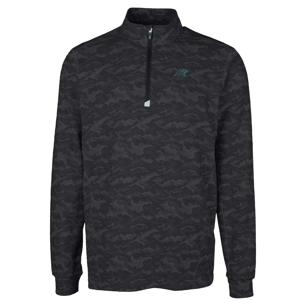 Carolina Panthers Cutter & Buck Big & Tall Traverse Eco Camo Tri-Blend DryTec Quarter-Zip Jacket - Black Jackets