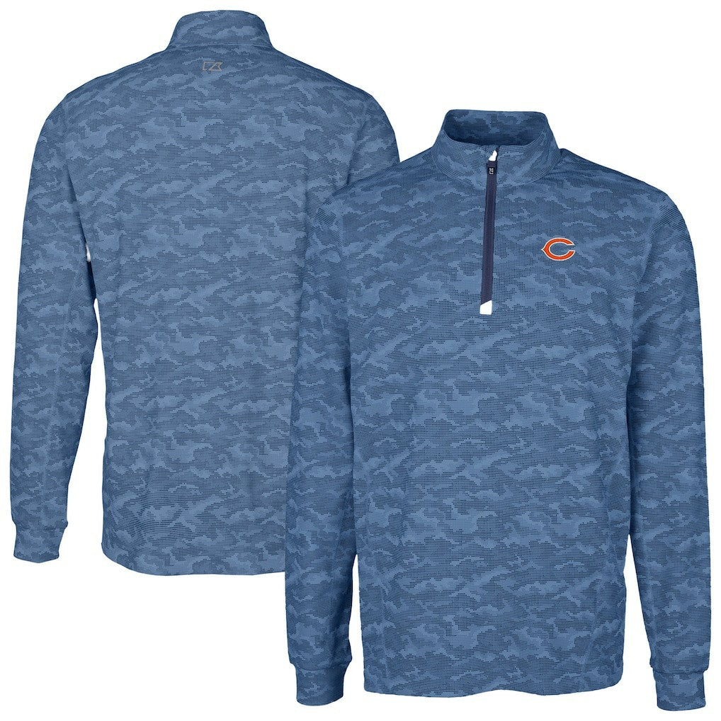 Chicago Bears Cutter & Buck Big & Tall Traverse Eco Camo Tri-Blend DryTec Quarter-Zip Jacket - Navy Jackets
