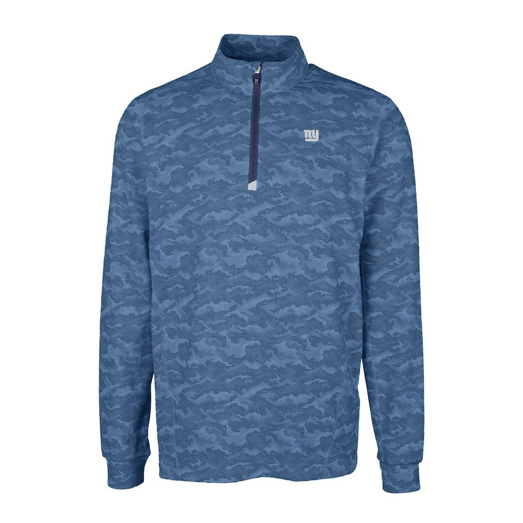 New York Giants Cutter & Buck Big & Tall Traverse Stretch Eco Camo Print DryTec Quarter-Zip Top - Navy Tops