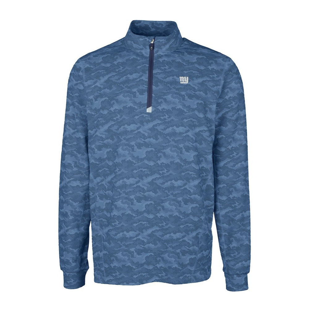 New York Giants Cutter & Buck Big & Tall Traverse Stretch Eco Camo Print DryTec Quarter-Zip Top - Navy Tops