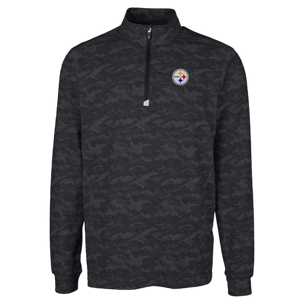Pittsburgh Steelers Cutter & Buck Big & Tall Traverse Eco Camo Tri-Blend DryTec Quarter-Zip Jacket - Black Jackets