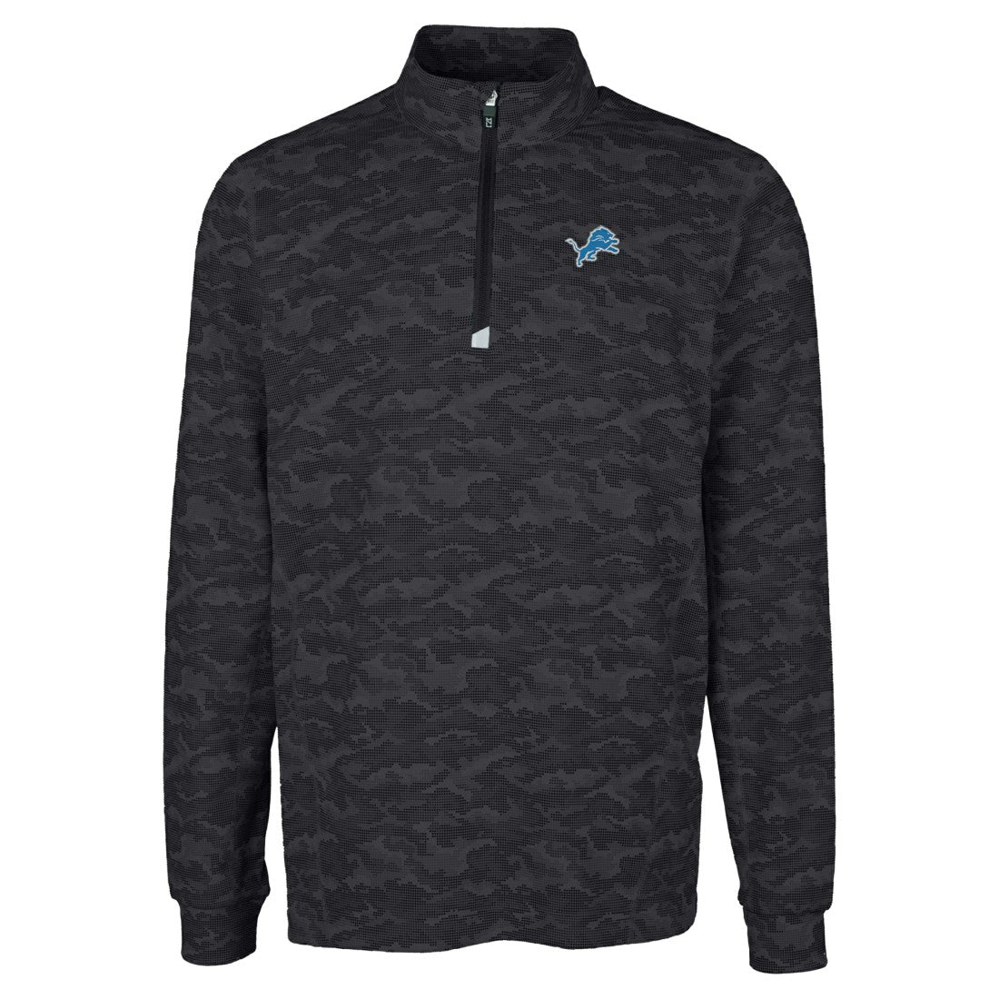 Detroit Lions Cutter & Buck Big & Tall Traverse Eco Camo Tri-Blend DryTec Quarter-Zip Jacket - Black Jackets