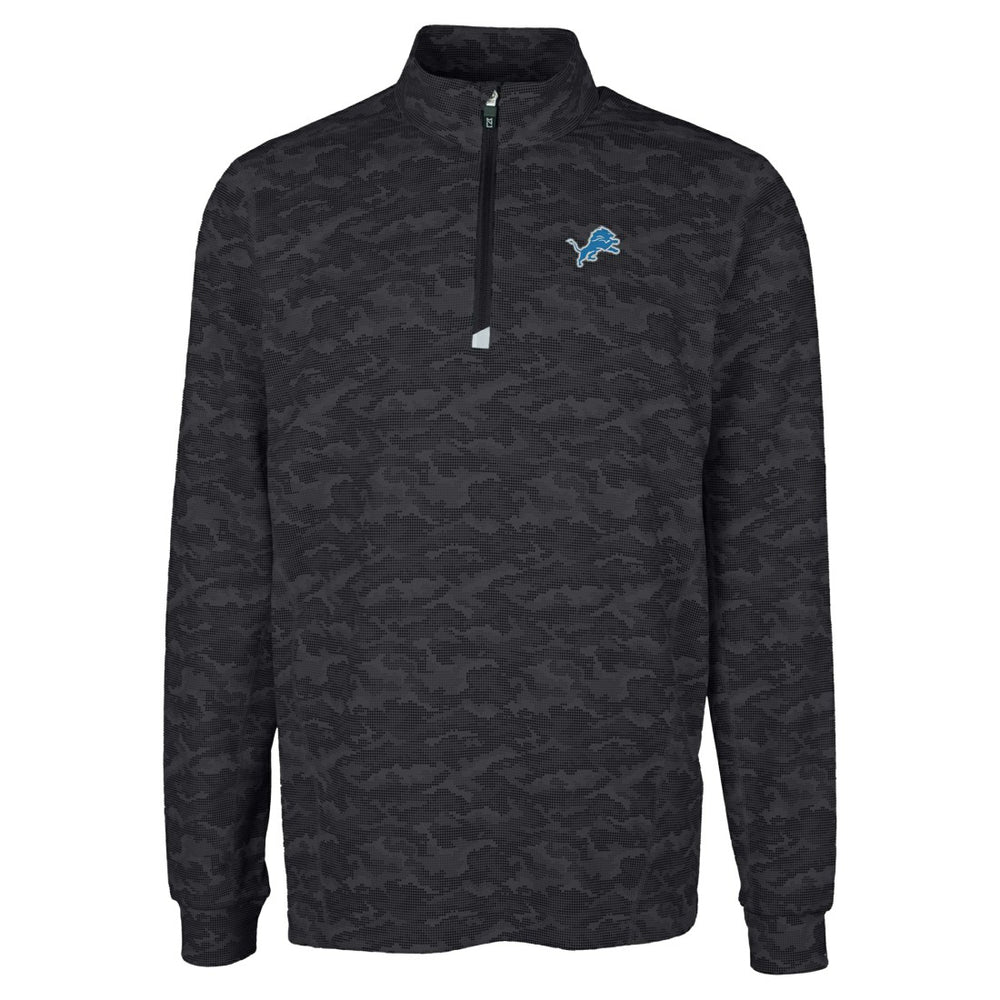 Detroit Lions Cutter & Buck Big & Tall Traverse Eco Camo Tri-Blend DryTec Quarter-Zip Jacket - Black Jackets