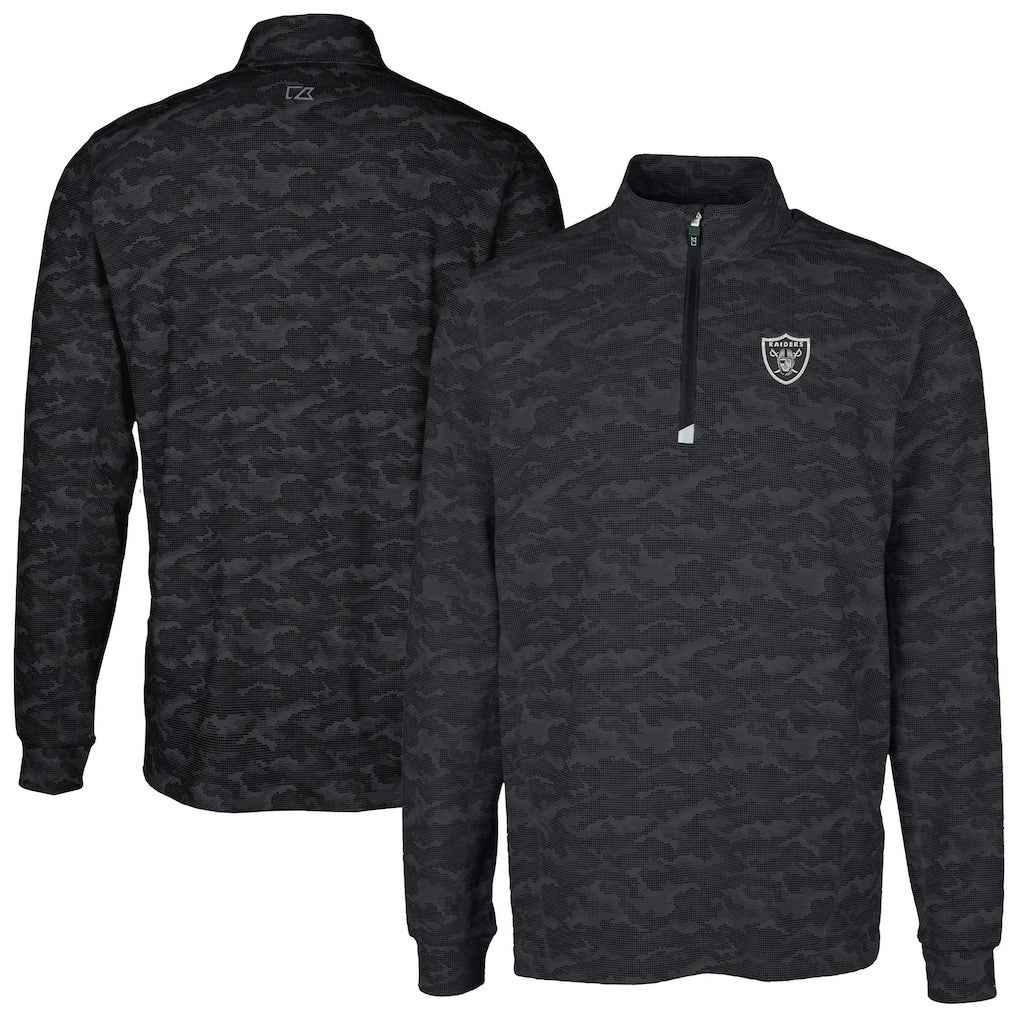 Las Vegas Raiders Cutter & Buck Big & Tall Traverse Eco Camo Tri-Blend DryTec Quarter-Zip Jacket - Black Jackets