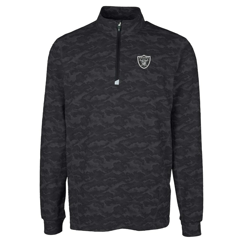 Las Vegas Raiders Cutter & Buck Big & Tall Traverse Eco Camo Tri-Blend DryTec Quarter-Zip Jacket - Black Jackets