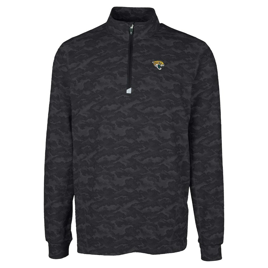 Jacksonville Jaguars Cutter & Buck Big & Tall Traverse Eco Camo Tri-Blend DryTec Quarter-Zip Jacket - Black Jackets