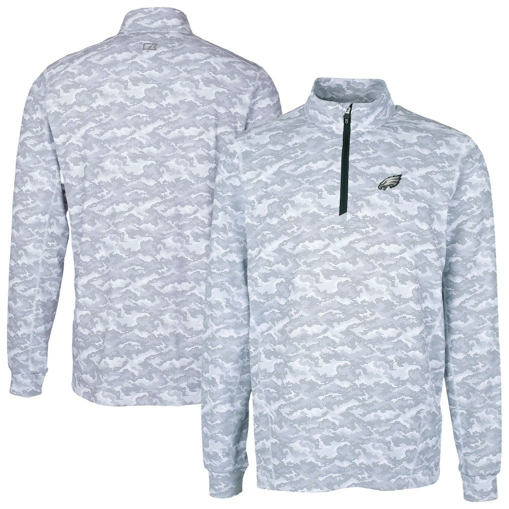 Philadelphia Eagles Cutter & Buck Big & Tall Traverse Eco Camo Tri-Blend DryTec Quarter-Zip Jacket - Charcoal Jackets