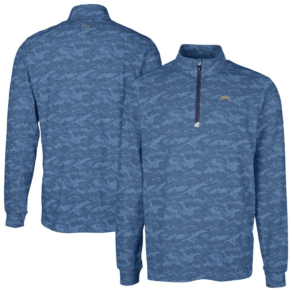 Los Angeles Chargers Cutter & Buck Big & Tall Traverse Eco Camo Tri-Blend DryTec Quarter-Zip Jacket - Navy Jackets