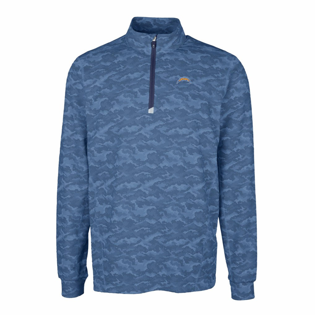 Los Angeles Chargers Cutter & Buck Big & Tall Traverse Eco Camo Tri-Blend DryTec Quarter-Zip Jacket - Navy Jackets