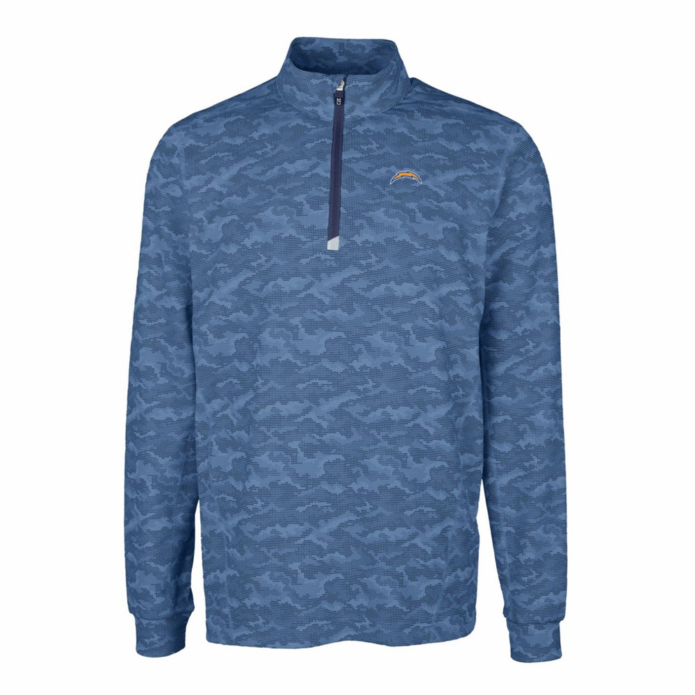Los Angeles Chargers Cutter & Buck Big & Tall Traverse Eco Camo Tri-Blend DryTec Quarter-Zip Jacket - Navy Jackets