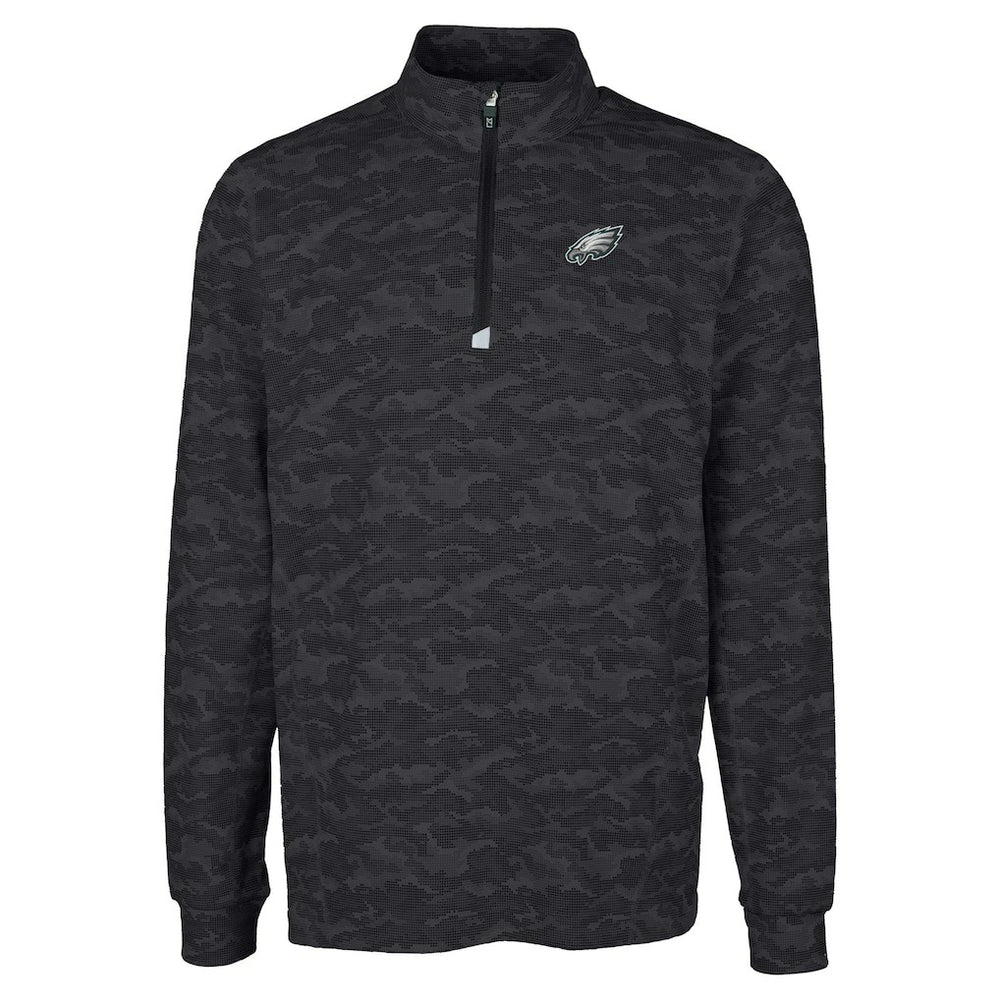 Philadelphia Eagles Cutter & Buck Big & Tall Traverse Eco Camo Tri-Blend DryTec Quarter-Zip Jacket - Black Jackets