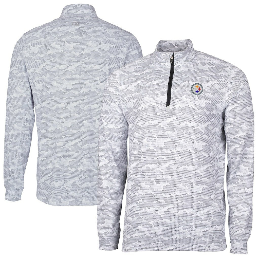 Pittsburgh Steelers Cutter & Buck Big & Tall Traverse Eco Camo Tri-Blend DryTec Quarter-Zip Jacket - Charcoal Jackets