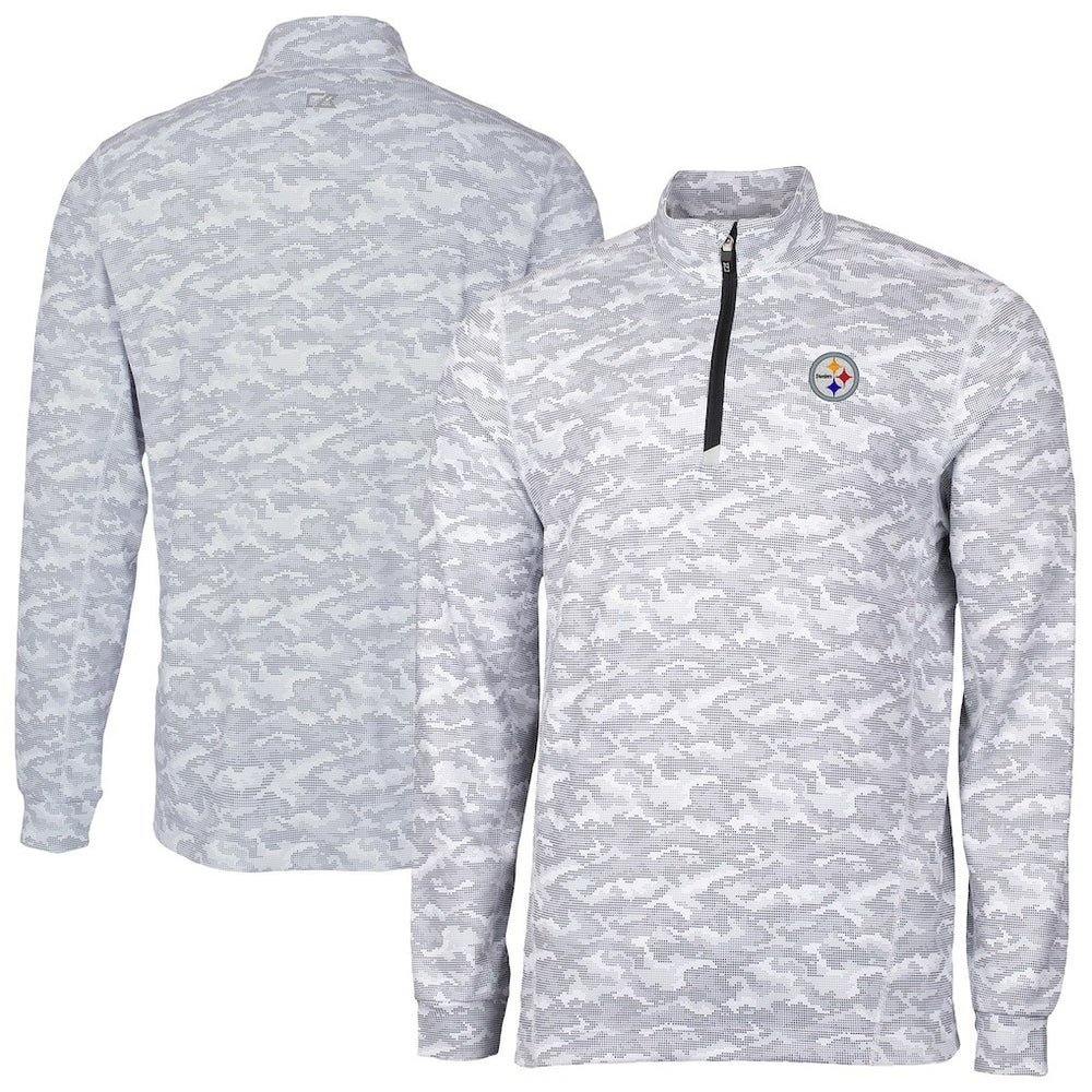 Pittsburgh Steelers Cutter & Buck Big & Tall Traverse Eco Camo Tri-Blend DryTec Quarter-Zip Jacket - Charcoal Jackets