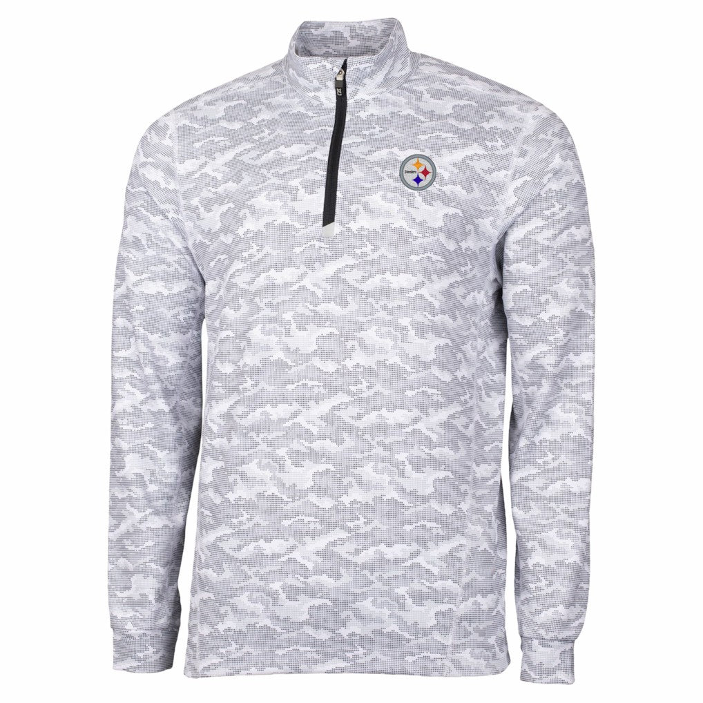Pittsburgh Steelers Cutter & Buck Big & Tall Traverse Eco Camo Tri-Blend DryTec Quarter-Zip Jacket - Charcoal Jackets