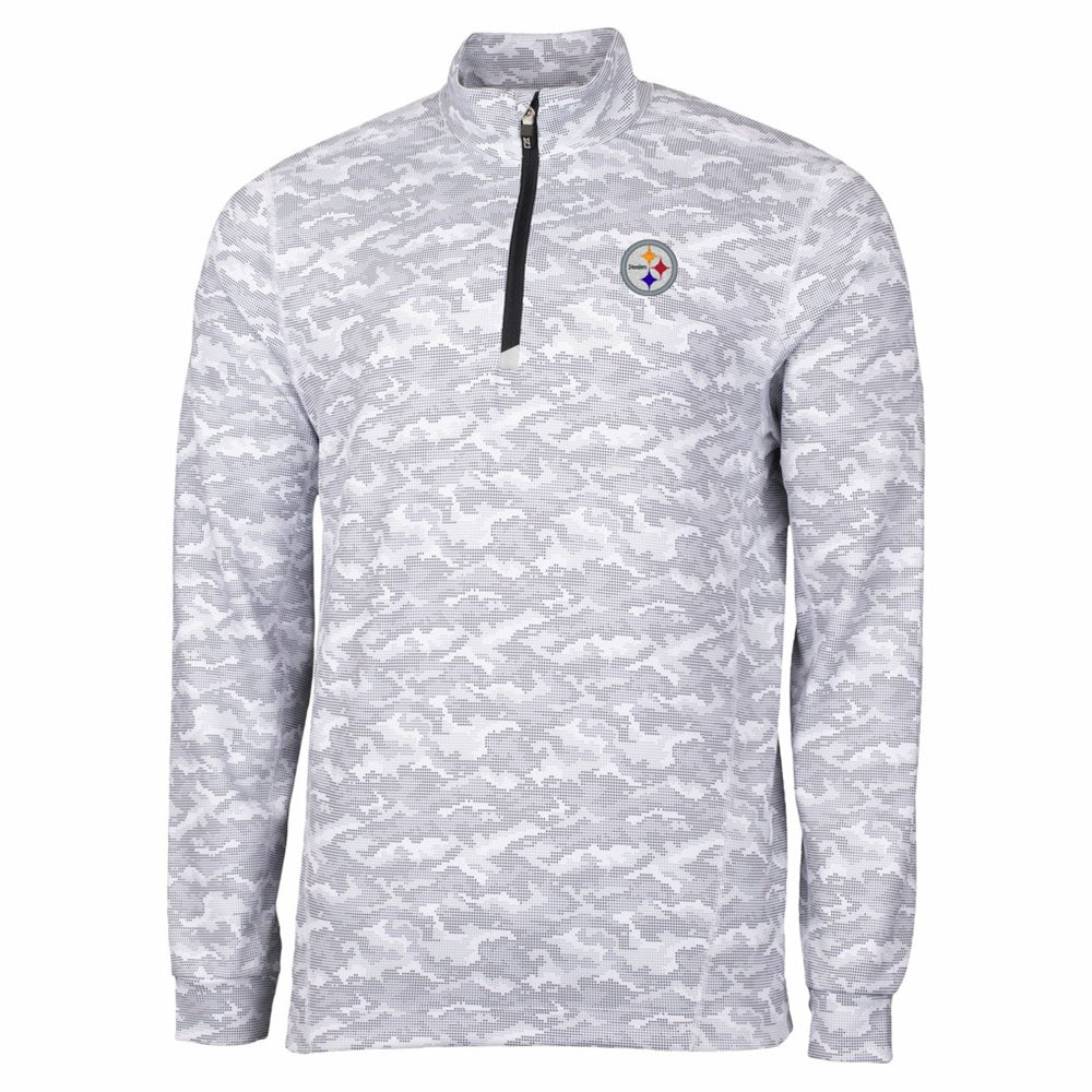 Pittsburgh Steelers Cutter & Buck Big & Tall Traverse Eco Camo Tri-Blend DryTec Quarter-Zip Jacket - Charcoal Jackets