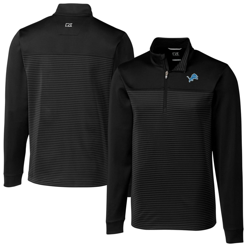 Detroit Lions Cutter & Buck Traverse Eco Stripe Tri-Blend DryTec Quarter-Zip Jacket - Black Jackets
