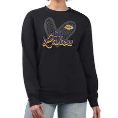 Los Angeles Lakers G-III 4Her by Carl Banks Women's Leopard Heart Fleece Pullover Sweatshirt Black