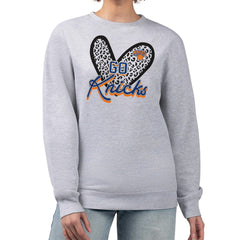 New York Knicks G-III 4Her by Carl Banks Women's Leopard Heart Fleece Pullover Sweatshirt Heather Gray outlet