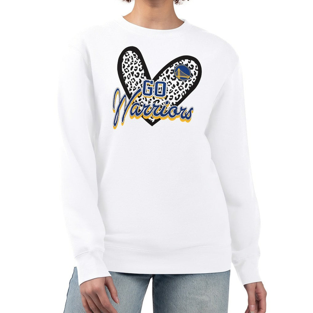 Golden State Warriors G-III 4Her by Carl Banks Women's Leopard Heart Fleece Pullover Sweatshirt White