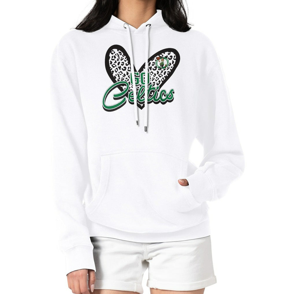 Boston Celtics G-III 4Her by Carl Banks Women's Leopard Heart Graphic Fleece Pullover Hoodie White