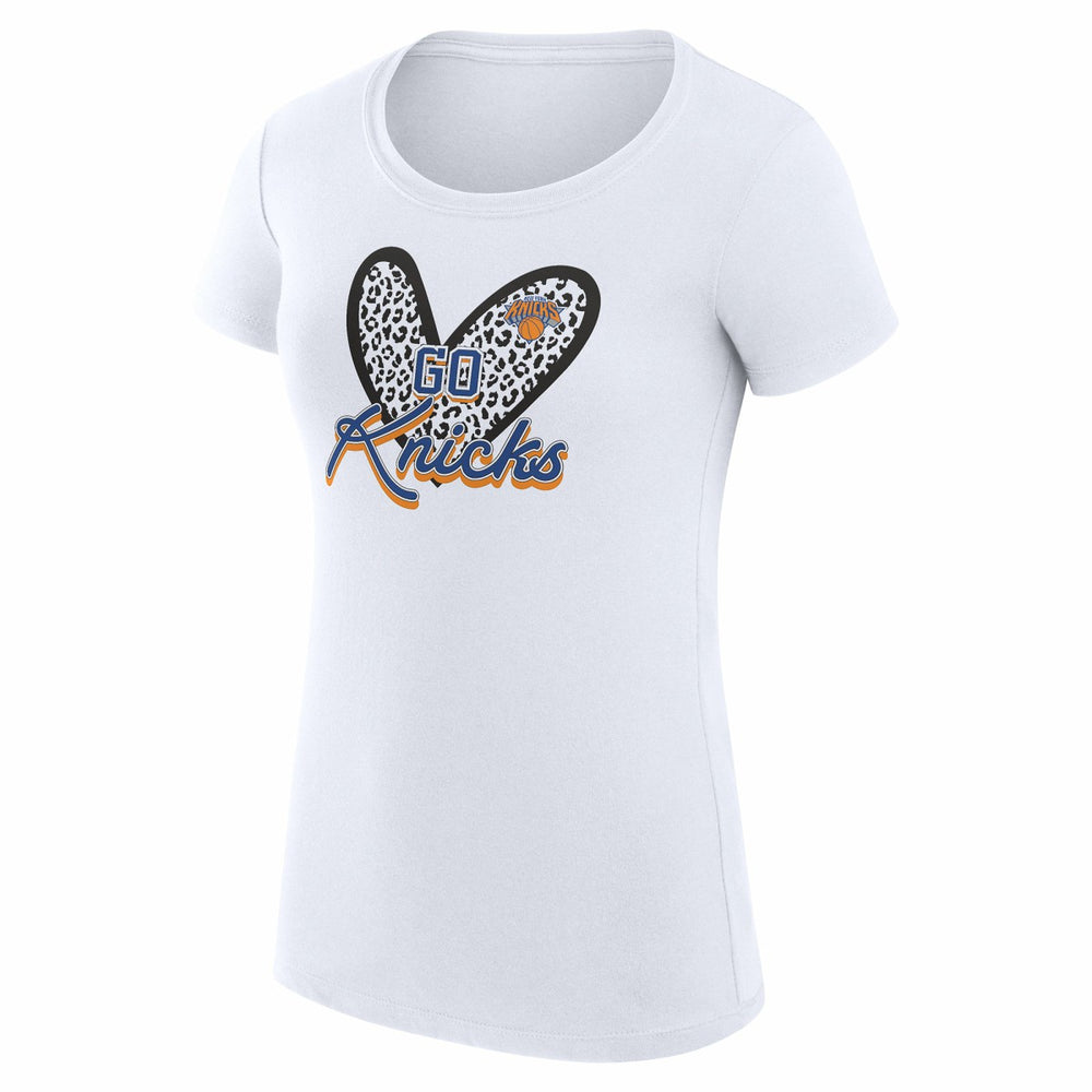 New York Knicks G-III 4Her by Carl Banks Women's Super-Slim Fit Lightweight Leopard Heart T-Shirt White