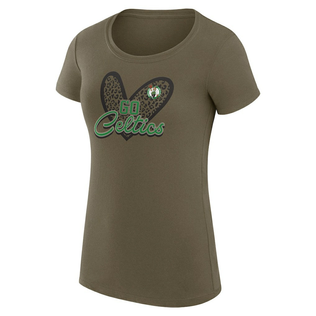 Boston Celtics G-III 4Her by Carl Banks Women's Super-Slim Fit Lightweight Leopard Heart T-Shirt Hunter Green