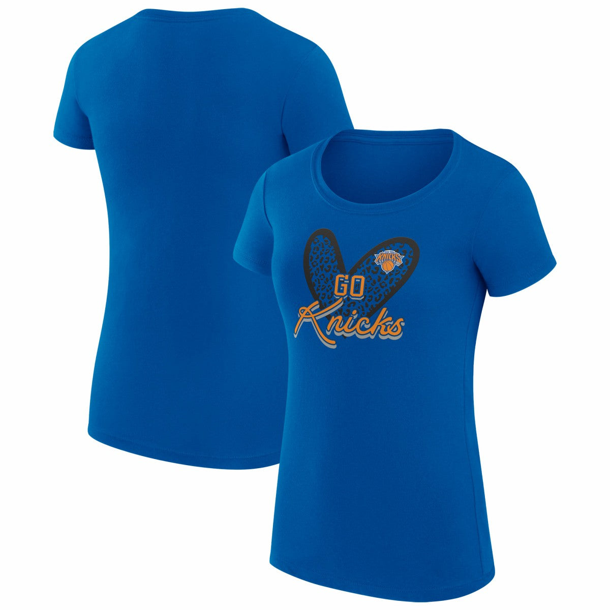 New York Knicks G-III 4Her by Carl Banks Women's Super-Slim Fit Lightweight Leopard Heart T-Shirt Blue