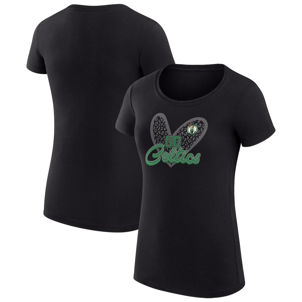 Boston Celtics G-III 4Her by Carl Banks Women's Super-Slim Fit Lightweight Leopard Heart T-Shirt Black outlet