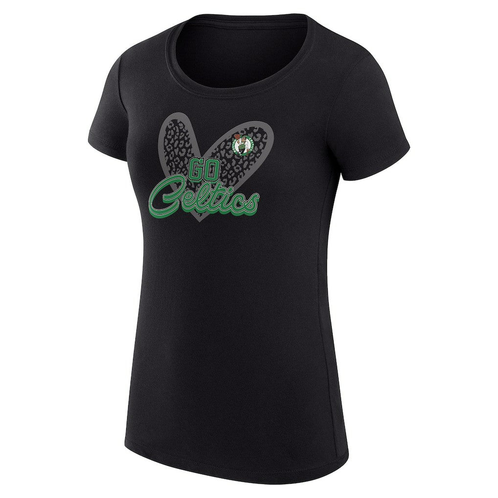 Boston Celtics G-III 4Her by Carl Banks Women's Super-Slim Fit Lightweight Leopard Heart T-Shirt Black outlet