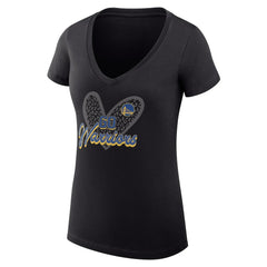 Golden State Warriors G-III 4Her by Carl Banks Women's Super-Slim Fit Lightweight Leopard Heart V-Neck T-Shirt Black