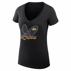 Los Angeles Lakers G-III 4Her by Carl Banks Women's Super-Slim Fit Lightweight Leopard Heart V-Neck T-Shirt Black