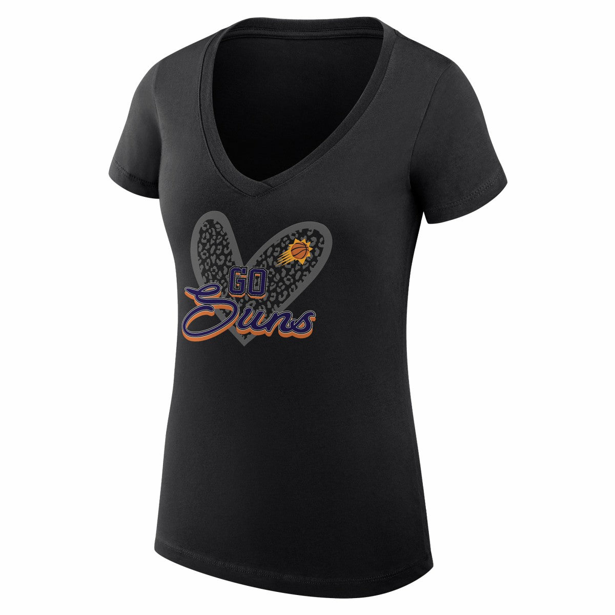 Phoenix Suns G-III 4Her by Carl Banks Women's Super-Slim Fit Lightweight Leopard Heart V-Neck T-Shirt Black