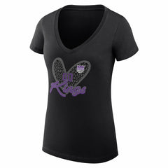 Sacramento Kings G-III 4Her by Carl Banks Women's Super-Slim Fit Lightweight Leopard Heart V-Neck T-Shirt Black