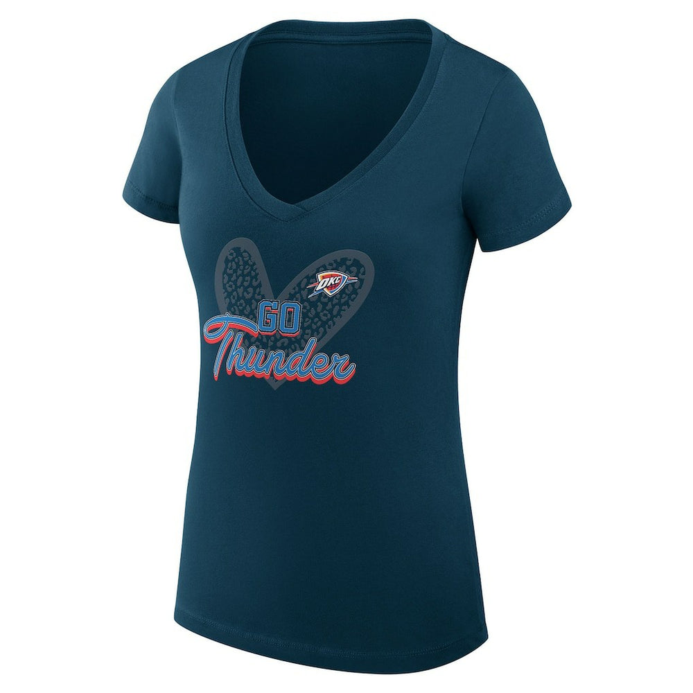 Oklahoma City Thunder G-III 4Her by Carl Banks Women's Super-Slim Fit Lightweight Leopard Heart V-Neck T-Shirt Navy