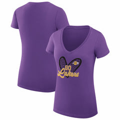 Los Angeles Lakers G-III 4Her by Carl Banks Women's Super-Slim Fit Lightweight Leopard Heart V-Neck T-Shirt Purple outlet