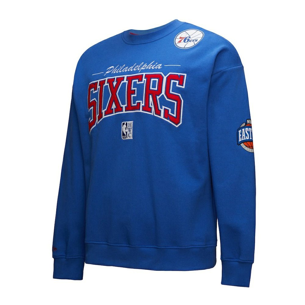 Philadelphia 76ers Hardwood Classics There & Back 2.0 Vintage Pullover Sweatshirt Royal - Mitchell & Ness