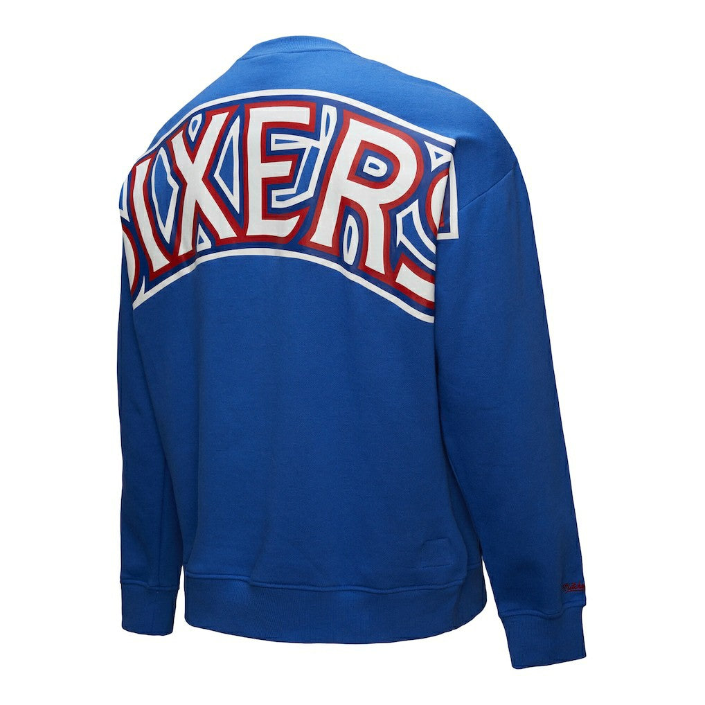 Philadelphia 76ers Hardwood Classics There & Back 2.0 Vintage Pullover Sweatshirt Royal - Mitchell & Ness
