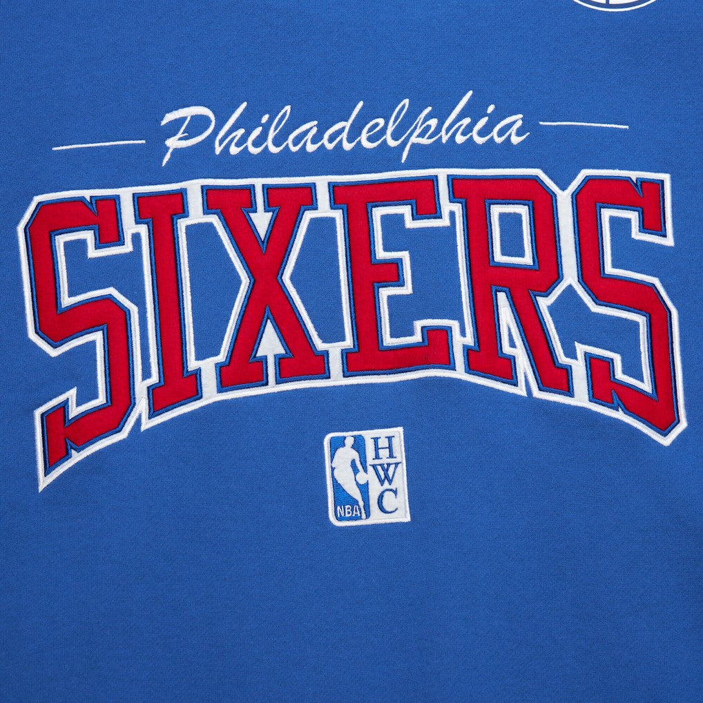 Philadelphia 76ers Hardwood Classics There & Back 2.0 Vintage Pullover Sweatshirt Royal - Mitchell & Ness