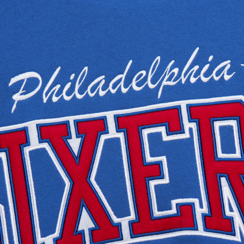 Philadelphia 76ers Hardwood Classics There & Back 2.0 Vintage Pullover Sweatshirt Royal - Mitchell & Ness