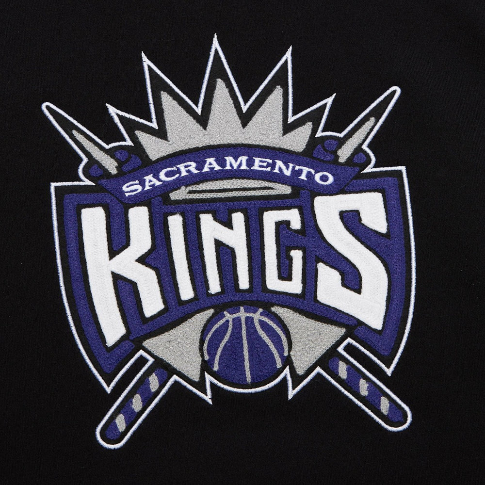 Sacramento Kings Chainstitch Applique Vintage Heavyweight Pullover Hoodie Black - Mitchell & Ness