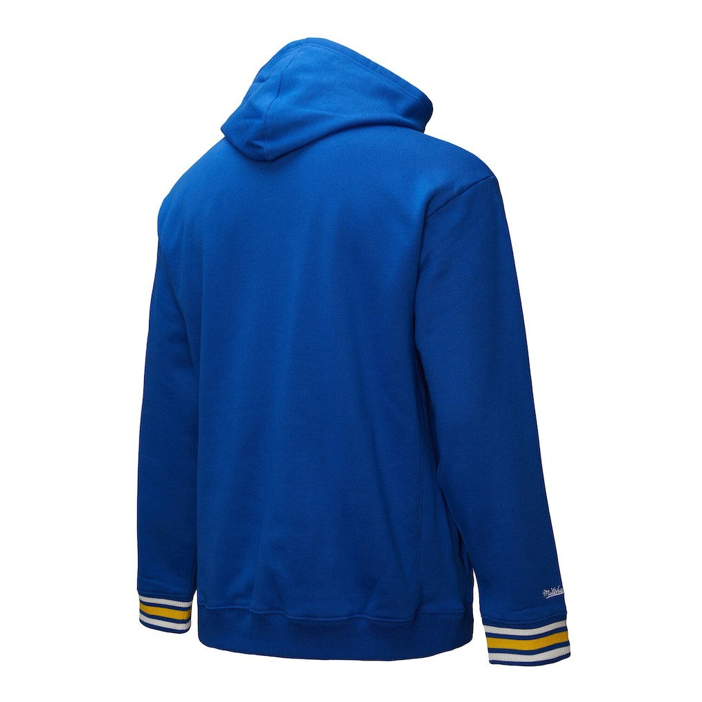 Golden State Warriors Chainstitch Applique Vintage Heavyweight Pullover Hoodie Royal - Mitchell & Ness