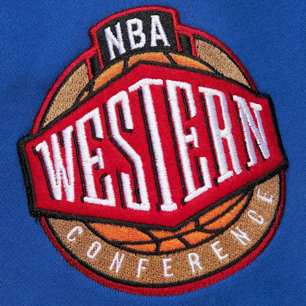 Golden State Warriors Chainstitch Applique Vintage Heavyweight Pullover Hoodie Royal - Mitchell & Ness