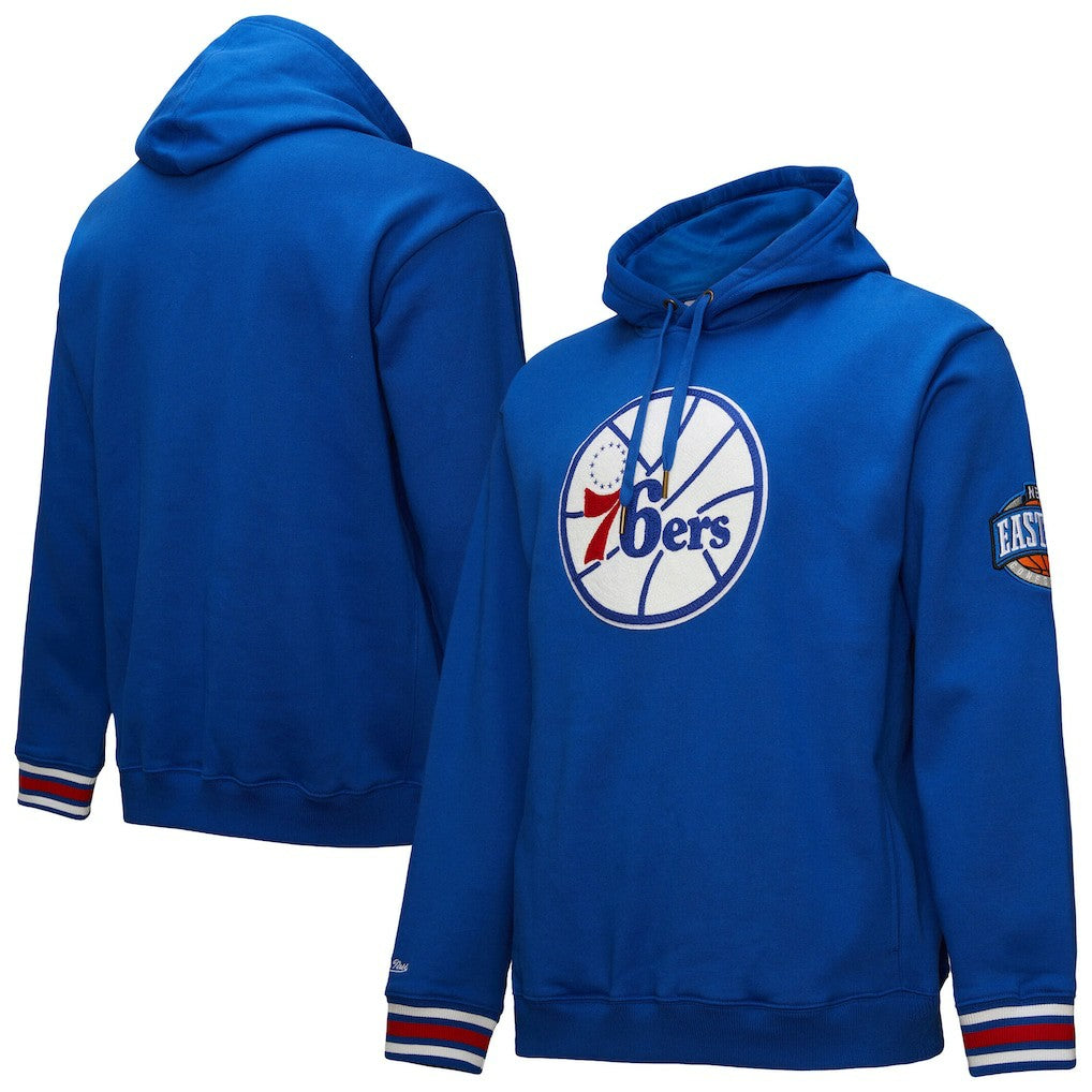 Philadelphia 76ers Chainstitch Applique Vintage Heavyweight Pullover Hoodie Royal - Mitchell & Ness