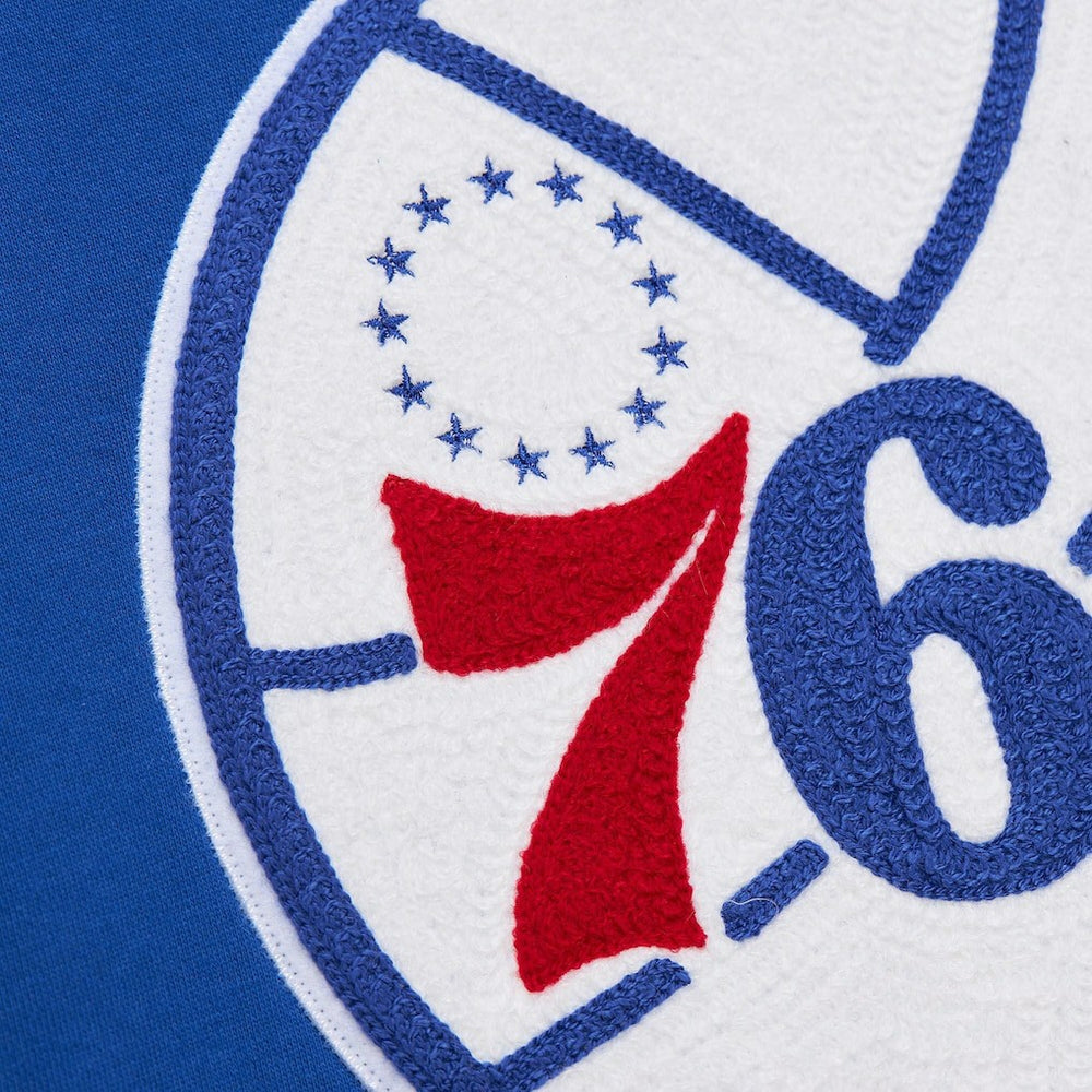 Philadelphia 76ers Chainstitch Applique Vintage Heavyweight Pullover Hoodie Royal - Mitchell & Ness