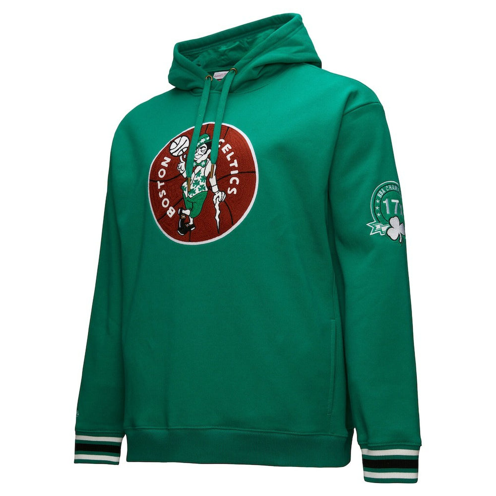Boston Celtics Chainstitch Applique Vintage Heavyweight Pullover Hoodie Kelly Green - Mitchell & Ness