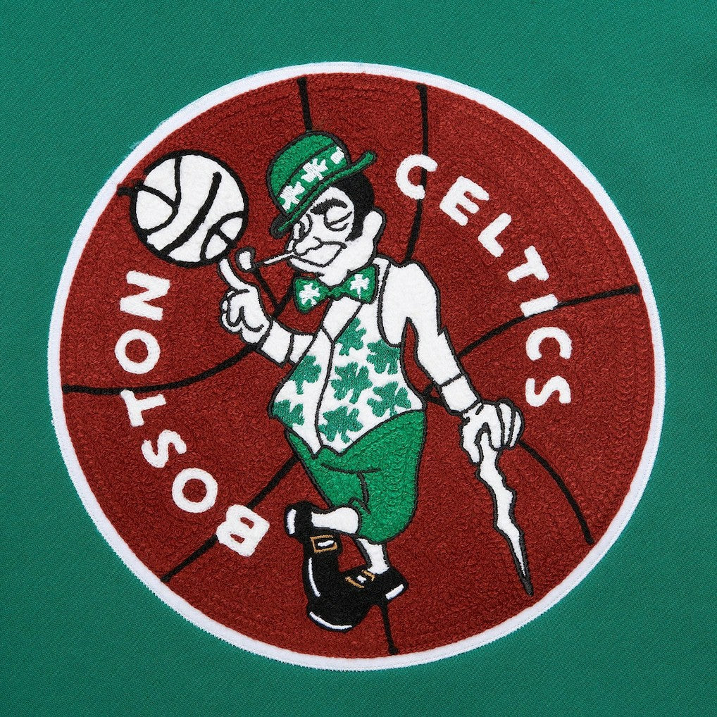 Boston Celtics Chainstitch Applique Vintage Heavyweight Pullover Hoodie Kelly Green - Mitchell & Ness